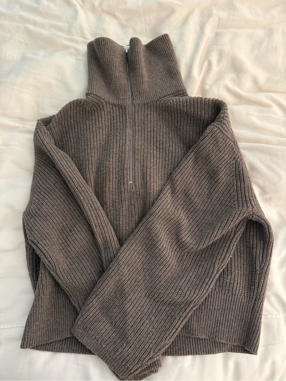 & Other Stories Women’s Half-Zip Ribbed Pullover Sweater - Taupe